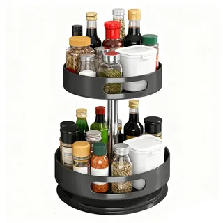 Drehteller Organizer Gewürzregal Drehbar mit 2 Etagen, Metall Lazy Susan Drehteller Organizer für Schrank, Drehbares Gewürzständer Gewürzregal für Küche Organizer für Kosmetik, Badezimmer