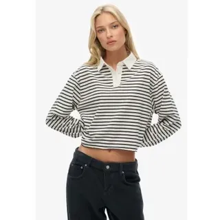 Superdry für Damen. W6012175A Gestreiftes Poloshirt Rugby beige (M), Lässig, Baumwolle, Langarm