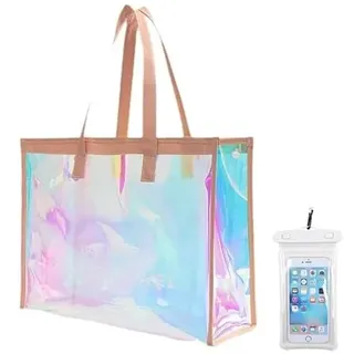 OLSON DEEPAK Wasserdichte Strandtasche für Frauen mit Wasserdichte Handytaschen, PVC durchsichtige tasche Große Tote Tasche für Pool, Tasche für Reisen und Urlaub (Rosa)