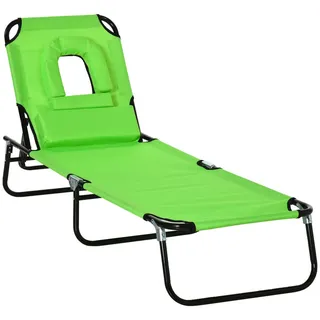 Outsunny Sonnenliege mit Gesichtsöffnung Grün 190/56/70 cm , Metall , Uni , Füllung: Polyester,Polyester , Rechteckig , 56x28x190 cm , Gartenmöbel, Gartenliegen