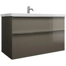 Burgbad Eqio Keramik-Waschtisch inklusive Waschtischunterschrank, Breite 1030 mm, SEYQ103, Farbe (Front/Korpus): Grau Hochglanz / Grau Glänzend, Griffleiste Chrom G0251