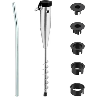Relaxdays Bodenhülse, Sonnenschirm & Wäschespinne, Silber/schwarz | 25-55 mm Stangendicke, zum Eindrehen, Stahl Rasendorn