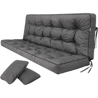 Bjird Bankauflage für Gartenbank, Polsterauflage für Hollywoodschaukel, Gartenschaukelkissen, Sitzkissen und Rückenkissen, gesteppt, inkl. 2 Seitenkissen, 180 x 49 x 56 cm - anthrazit