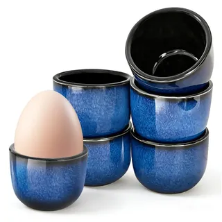 dabinzhijia 6 Stück Eierbecher Porzellan, Vintage Blau Eierbecher Keramik, Glänzende Eierständer Eierhalter für gekochte Eier, Lustiger Eierständer, Spülmaschinenfest