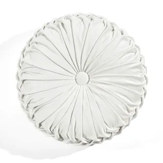 Lush Decor Rundes Plissiertes Dekokissen aus weichem Samt, dekorativ, 38,1 cm Durchmesser, weiß, Plüschkissen, Sitzkissen für Bett, Couch oder Stuhl