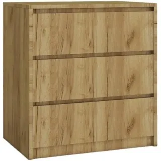 Kommode mit 3 Schubkästen, Eiche Craft Gold, 70x75,2x43 cm, Grifflose Fronten, Kugelführungen, Laminatplatte, Modernes Design - Gold