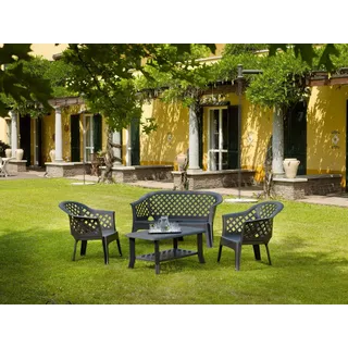 Dmora - Outdoor-Lounge-Set Brescia, Gartenkomposition mit 2 Sesseln, 1 Bank und 1 Couchtisch, Lounge für drinnen und draußen, 100 % Made in Italy, Anthrazit