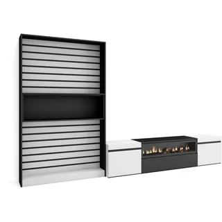Skraut Home TV-Möbel | Esstisch-Set | 210 x 186 x 35 cm | für Fernseher bis 80 Zoll | elektrischer Kamin | moderner Stil | Schwarz und Weiß