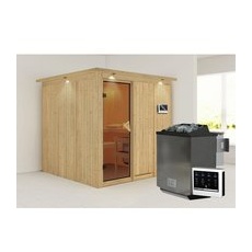 KARIBU Sauna »Valga«, inkl. 9 kW Bio-Kombi-Saunaofen mit externer Steuerung, für 4 Personen - beige