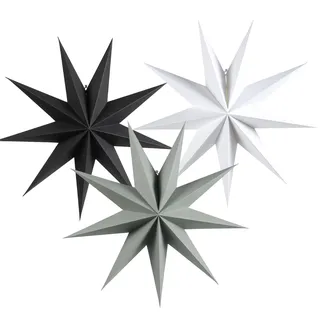 SUNBEAUTY 60cm Papier Stern Dekoration 3er Set Faltsterne Neuneck Weihnachtsstern Deko (Schwarz & Weiß & Grau)