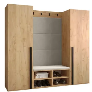 Möbel Kryspol Garderoben-Set 184/184/42 , Eichefarben, Creme , Kunststoff , Nachbildung , 6 Fächer , 184x184x42 cm , Garderobe, Garderoben-Sets & Garderoben-Serien, Garderoben-Sets