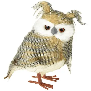 Viana Deko-Eule H27cm, Herbstdeko, Waldtier, Winterdeko, Künstlicher Uhu - Braun, Weiß, Schwarz, Orange