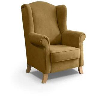 Beautysofa Ohrensessel Leonardo gelb , Currygelb , Textil , 88x118x86 cm , Wohnzimmer, Sessel, Ohrensessel