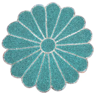 ALPHA Living HOME 33 cm Farmhouse Perlen-Tischset – Elegante Silber/Blaugrüne Glasperlen-Tischdekoration für Hochzeiten, Partys und Familienfeiern