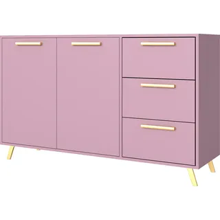 Albello Kommode Blame Kommode für das Schlafzimmer Kommode für das Wohnzimmer Rosa pflaume goldene Griffe 140x41x86 cm - Rosa, Violett, Gold