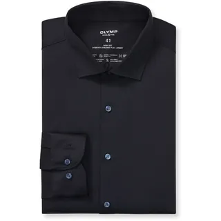 Langarmhemd OLYMP "Level Five 24/Seven", Herren, Gr. 41, N-Gr, blau (marine), Jersey, Obermaterial: 86% Polyamid, 14% Elasthan, körpernah, 2-Knopf-Manschette, Hemden Langarmhemd, Atmungsaktiv, Jersey, sehr dehnbar, body fit, Modern Kentkragen