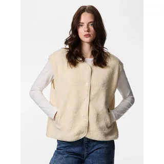 Plüschweste PIECES "PCKATTY TEDDY VEST NOOS BC", Damen, Gr. XL, birch, Plüsch, Obermaterial: 100% Polyester, unifarben, normal, V-Ausschnitt, Westen Plüschweste, Kunstfaser
