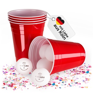 Vivaloo Partybecher 250 Stück + 24 Bälle - 473 cm Plastikbecher wiederverwendbar - Original American Red Cups - Partybecher Hartplastik Becher - Party Becher - Party Becher Plastik - Getränkebecher