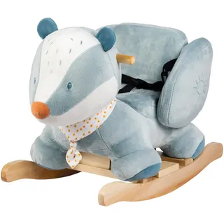 Nattou Schaukeltier, Dachs Felix, Inkl. Sicherheitsgurt, Fröhliches Hin- und Herschaukeln, Ca. 60 cm, Felix und Leo, Polyester/Holz, Hellblau