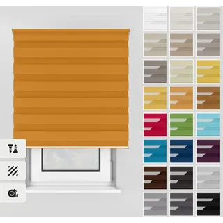 Estika Doppelrollo mit Bohren 170x150 cm Farbe: Orange, Rollo Deckenmontage und Wandmontage Fenster rollos für innen, Jalousien Fenster, Tür Rollo