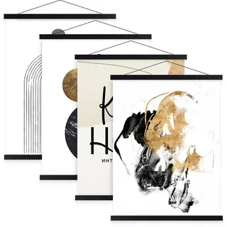 Benjia 4 Set Magnetisch Posterschiene, Magnet Magnetische A2 Posterrahmen Holz Posterleiste Posterhänger für drucken Kunstwerk (42cm, Schwarz, 4 Packungen)