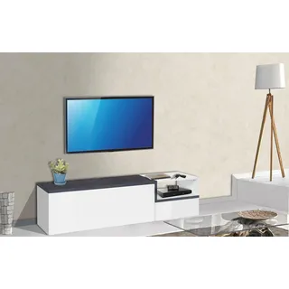 Dmora - TV-Schrank Lapo, niedriges Wohnzimmer-Sideboard mit 2 Türen, Fernsehständer-Basis, 100 % Made in Italy, 160 x 40 x 46 cm, glänzendes Weiß und Schiefer,