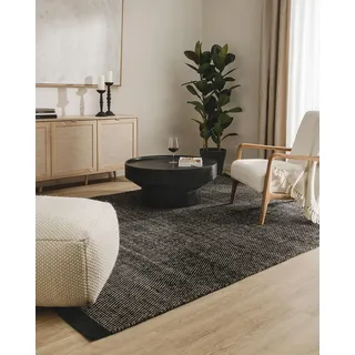 benuta Wollteppich Rocco Schwarz/Weiß 170x240 cm Kurzflor Flachgewebe für Wohnzimmer, Schlafzimmer, Esszimmer oder Kinderzimmer