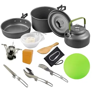 Queta 3-Teilig Cookware Kit Picknick Töpfen Kochgeschirr Campinggeschirr Set für 2-3 Personen Zum Camping Outdoor Wandern Picknick BBQ