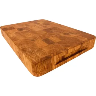 EFO Schneidebrett Holz 40x30x4 cm | Stirnholz Küchenbrett aus Eiche –messerschonend und langlebig | Zweiseitiges Schneidebrett mit praktischen Griffen | Holzbrett groß für Küche mit abgerundeten Ecken