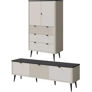 Feldmann-Wohnen Wohnzimmer-Set Marly 2-tlg Kaschmir / Graustein , Beige, Grau , Holzwerkstoff , 1 Fächer , 3 Schubladen , 250x163x40 cm , Wohnzimmer, Wohnwände