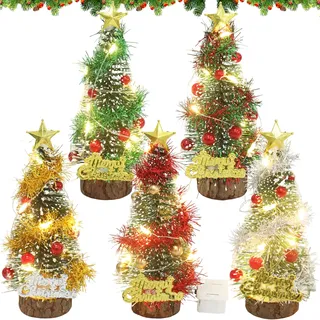 5 Stück LED Mini Weihnachtsbaum, Tannenbaum Künstlich Klein, Mini Weihnachtsbaum mit Led Lichter, Tisch Weihnachtsbaum, Kleiner Weihnachtsbaum mit Beleuchtung, Weihnachten Deko