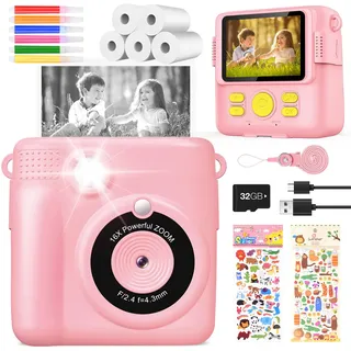 YIKANWEN Kinder Sofortbildkamera 1080P Video Schwarzweiß-Foto Rosa