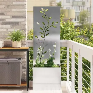 vidaXL Garten Sichtschutz-Leinwand Floral Silber 50 x 140 cm Edelstahl - Silber