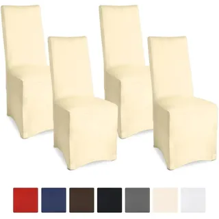 Beautissu Leona Stuhlhusse 95x45cm Ecru Stretch Bankett 4tlg