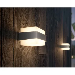 Philips Außenwandleuchte Edelstahl 12,7 cm inkl. E27 LED-Lampe Silber/Weiß
