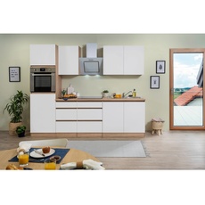Bild Küchenzeile Premium Grifflos Eiche-Sägerau Nachbildung E-Geräte 270 cm weiß matt
