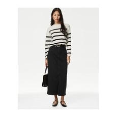 Womens M&S Collection Denim Midi Skirt - Black, Black - 12