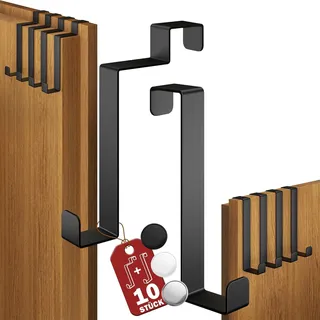 Menz Türhaken zum Einhängen, 10 Stück Set in Schwarz - 5 x Standard Kleiderhaken Tür + 5 x Türhaken Innenseite, individuell verwendbar, stabile Türgarderobe, Türhakenleiste