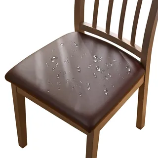 Alishomtll PU Stuhlhussen 4er Set Stretch Kunstleder Stuhlbezug Wasserdicht Sitzbezüge Sitzflächenbezug Abnehmbar Waschbar Esszimmerstuhl Hussen für Küche Hochzeit Garten Büro (Braun 4 Stück)