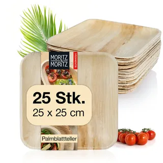 Moritz & Moritz Palmblatt Teller eckig 25 x 25 cm - 25 Nachhaltige Einwegteller - Alternative zu Bambusteller und Bambusgeschirr
