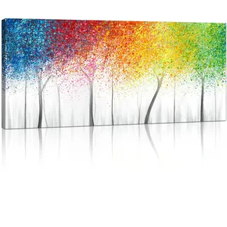 Mit Rahmen Großes Leinwandbilder Abstrakt Bilder Bunte Baumblüte Abstrakt bild auf leinwand Wandkunst Modern Wandbilder XXL Kunstdruck Deko für Wohnzimmer Schlafzimmer fertig zum Aufhängen 120x50cm