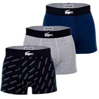 Lacoste Boxershort 3er Pack - Trunks, Cotton Stretch, Logobund Blau/Grau/Schwarz M