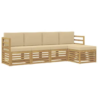 vidaXL Outdoor-Sofagarnitur 5 stk. Weiß und Beige Polyester - Weiß
