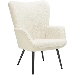 Tectake Ohrensessel Hygge Bouclé 72 x 100,5 x 76 cm creme/schwarz
