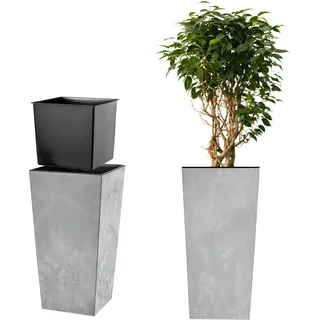 KADAX Pflanzkübel mit Innentopf, Höhe 68cm, 26x34cm, ca. 29L – Beton-Optik Grau, Frostsicherer Blumentopf für Innen & Außen, Garten, Balkon & Terrasse, UV-beständig, wetterfest