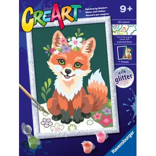 Ravensburger CreArt: Fuchs mit Blumen - Malen mit Zahlen für Kinder ab 9 Jahren, Malset mit Brettern, Rahmen, Pinsel und Farben im Lieferumfang enthalten, 25 x 18,30 cm, Geschenkideen
