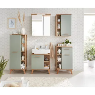 Xora Waschbeckenunterschrank , Eichefarben, Salbeigrün , Holzwerkstoff , Eiche , 1 Fächer , 60.5x65x33 cm , stehend , Holzmöbel, Holzschränke, Waschbeckenunterschränke Holz