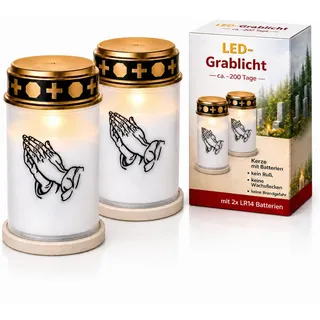 2 Grablichter LED mit Batterie wetterfest | Grabkerzen mit Batterien für lange Brenndauer von bis zu 6 Monaten | LED Grablicht - Flackereffekt wie bei einer echten Kerze (2 Grablichter weiß)