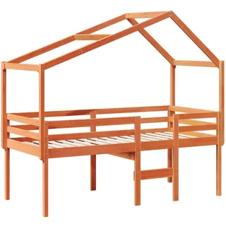 Hochbett mit Dach Wachsbraun 90x190 cm Massivholz Kiefer - Braun