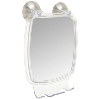 iDesign Forma Rasierspiegel, beschlagfreier Schminkspiegel aus Kunststoff und Edelstahl mit Power Lock-Saugnäpfen, durchsichtig/mattsilberfarben, 1 x Suction Mirror